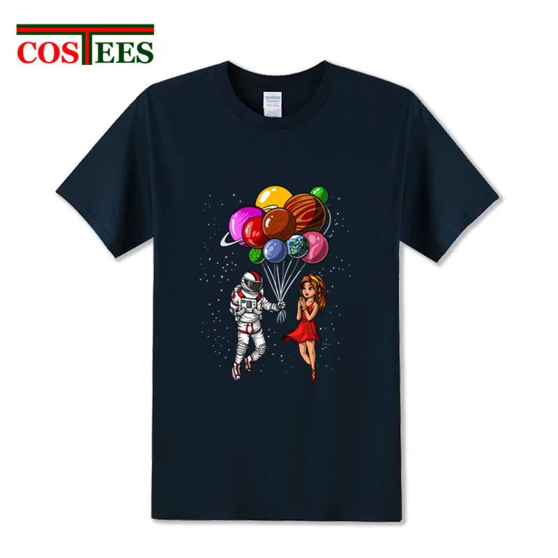 Camiseta Astronaut Shirt For Girls&ampBoys Space Couple Balloons Party T Men 2018 New summer Design Valentine's day tee shirt | Мужская