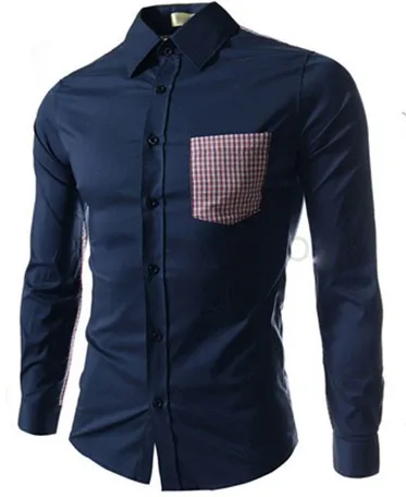 Checkerboard Casual Fashion Striped Plain Men Shirt Patchwork Dress Long Sleeve Turn-down Collar Camisa Masculina | Мужская одежда