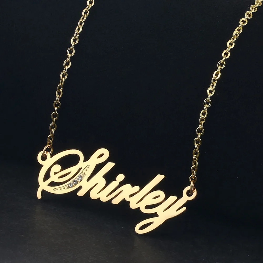 Cute Crystal Name Chains Necklaces for Women Stainless Steel Cursive Font Nameplate Pendant Necklace Birthday Gifts collar NC141 | Украшения