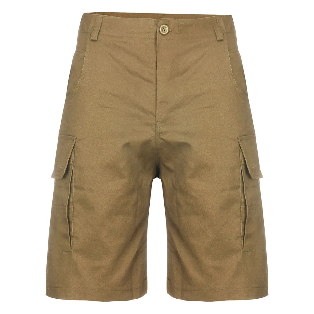 D Men's Summer Casual Button New Style Sport Beach Cotton Multi-Pocket Overalls Shorts Fashion Pleated Straight Mid Pant 50 - Цвет: D