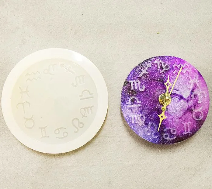 12 знаков зодиака часы силиконовые формы DIY Смола форма в виде часов кристалл эпоксидные часы силиконовые формы прозрачные часы силиконовые формы 9780