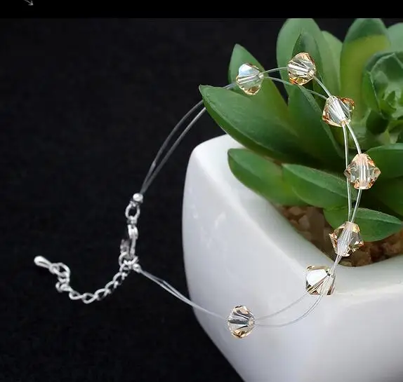 Прозрачный тонкий браслет-цепочка с кристаллами Сваровски для женщин и девушек