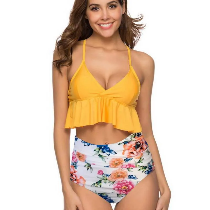 Женский сексуальный купальник с высокой талией глубоким v образным вырезом и