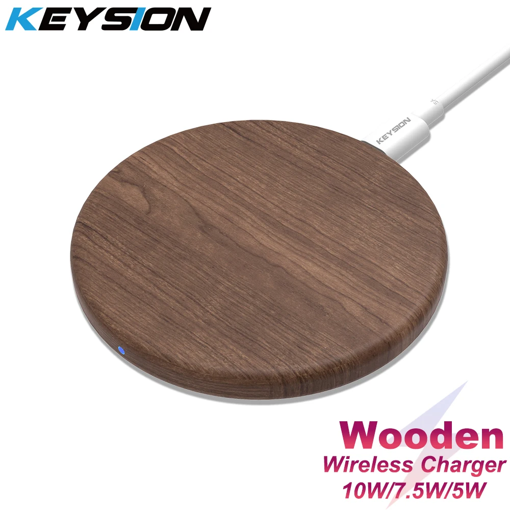 KEYSION 10W Qi Fast Wireless Charger for iPhone 11 Pro XS Max XR 8 Plus Wooden Wireless Charging Pad for Samsung S10 S9 S8 S7