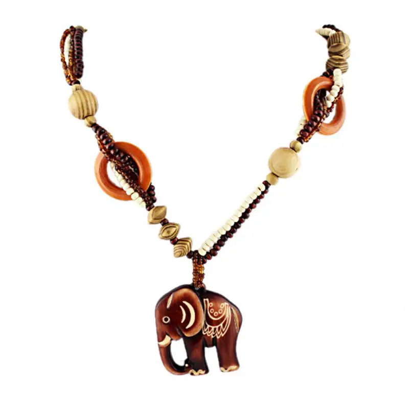 Женское длинное платье свитер Boho ручной работы из бусин и дерева с подвеской в