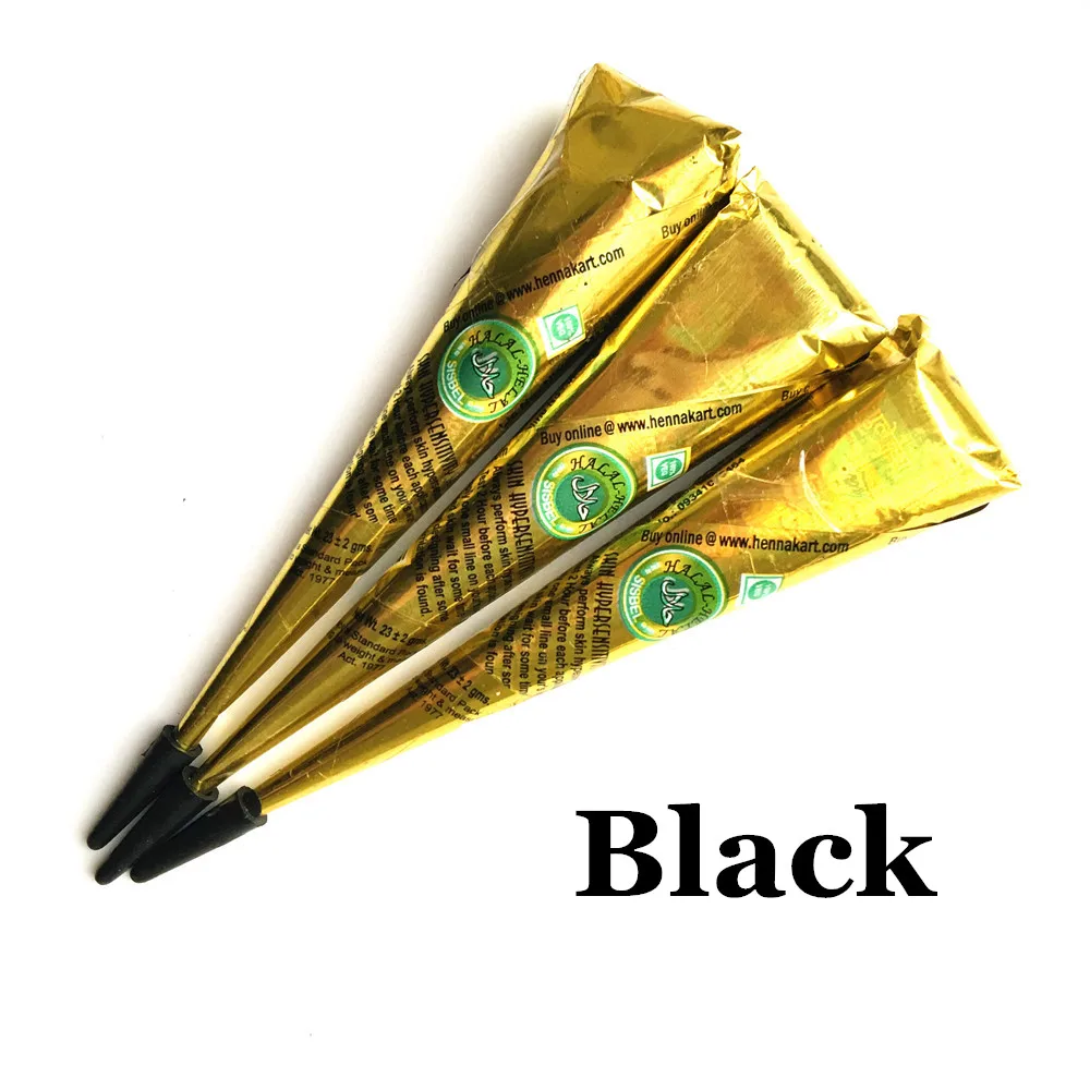 3PCBlackCone 3 шт./лот, белый цвет, натуральные татуировки хной Менди, паста, конус, водостойкая индийская татуировка, кремовые конусы, тело, ноги, рука, краска для трафарета - Цвет: 3PCBlackCone