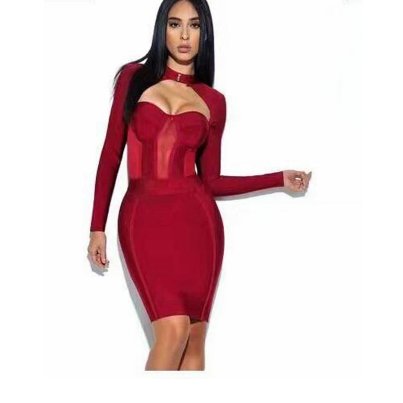 2019 летние missso Для женщин пикантные с длинным рукавом Bodycon выдалбливать до колен