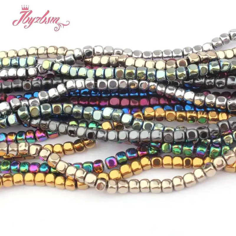 

3mm Cube Suqare Metallic Coated Hematite No Magnetic Natural Stone Beads For Necklace Bracelets Jewelry Making 15" Free Shipping