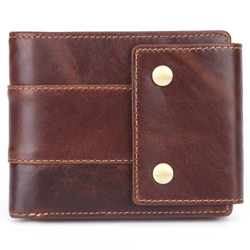 Brown Men Wallet GENODERN мужские кошельки из натуральной кожи, Винтажный дизайн с застежкой, женская сумочка для денег, карман на молнии, держатель для карт, мужской кошелек для монет - Цвет: Brown Men Wallet