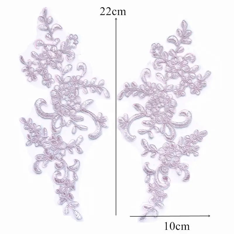 2 шт. Вышитые розовые кружевные аппликации для свадебного платья |