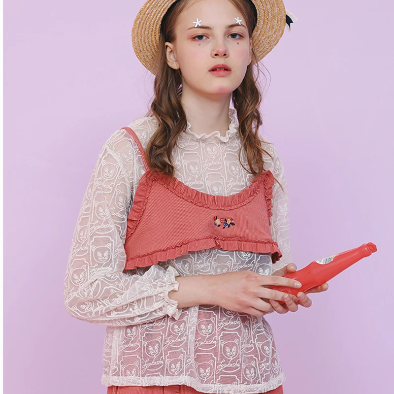 Женская кружевная блузка с длинным рукавом привлекательная Полупрозрачная из