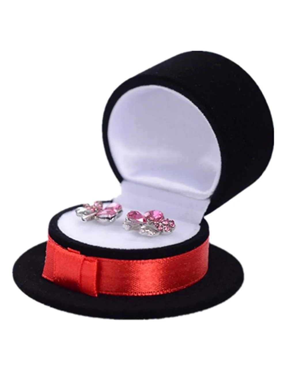 

5pcs Hat Shape Ring Box Lovely Earrings Velvet Gift Display Box Elegant Jewelry Necklace Case Black Red 6x6x3.5cm
