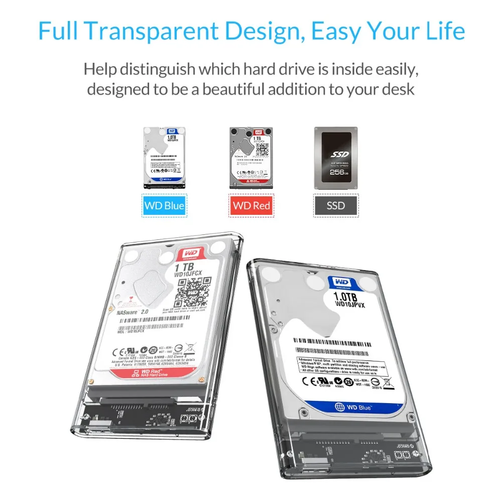 ORICO 2 5 дюйма Прозрачный чехол для жесткого диска USB3.0 Sata 3 0 инструмент бесплатно