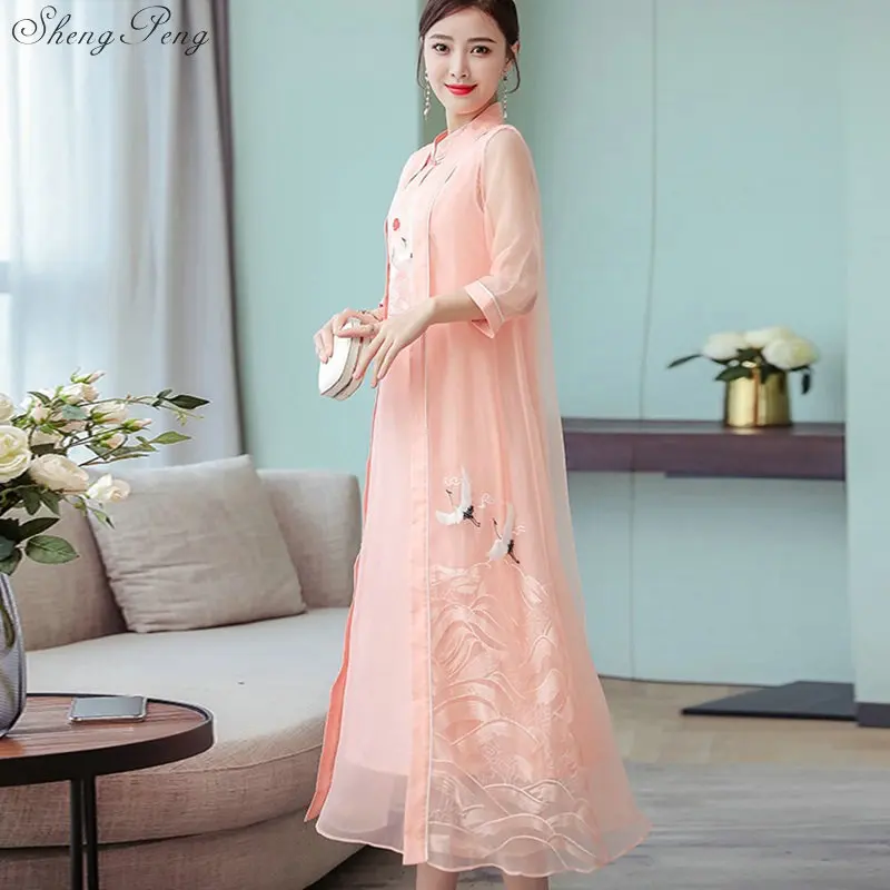 Традиционное китайское длинное платье Ao Dai женское Элегантное Длинное