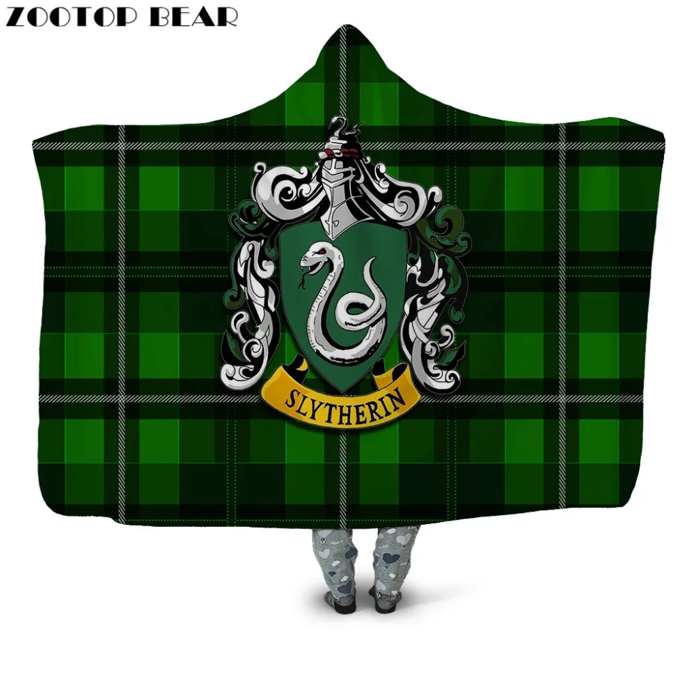 

Green Color Scotland Style Hooded Blanket Anime 3D Print Sherpa Fleece Harajuku Wearable Throw Blanket Adults Kids Bedding 2019
