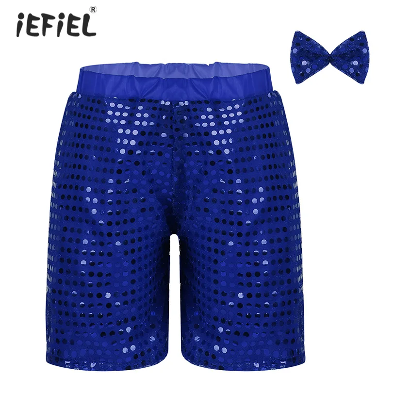 iEFiEL Fashion Unisex Kids Boys Girls Shorts Glittery Sparkly Sequined with Bow for Choir Jazz Dance Stage Performance | Мать и ребенок