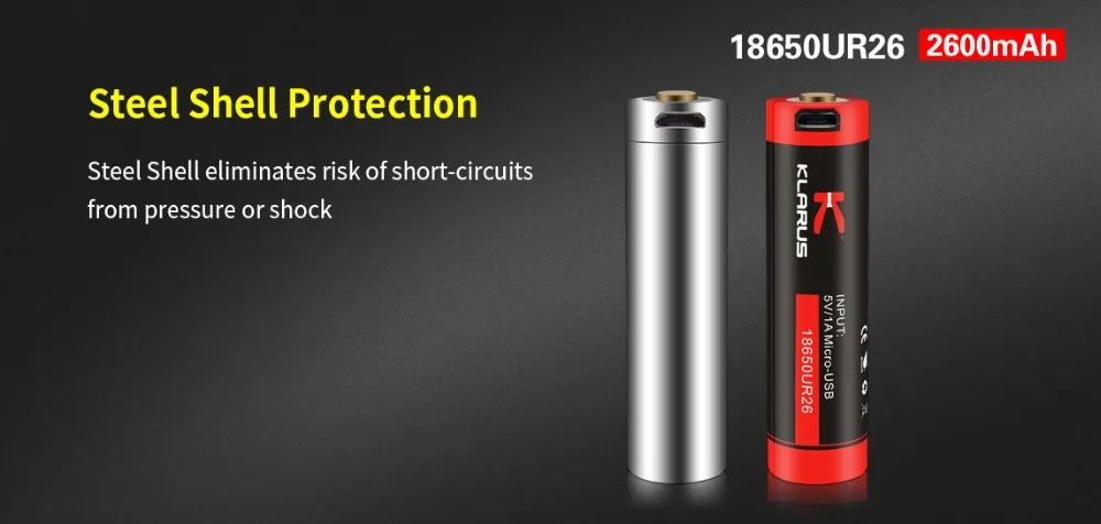 2 шт KLARUS 18650 18650UR26 USB литий-ионная батарея с Micro-USB зарядка 2600 mAh аккумуляторная батарея