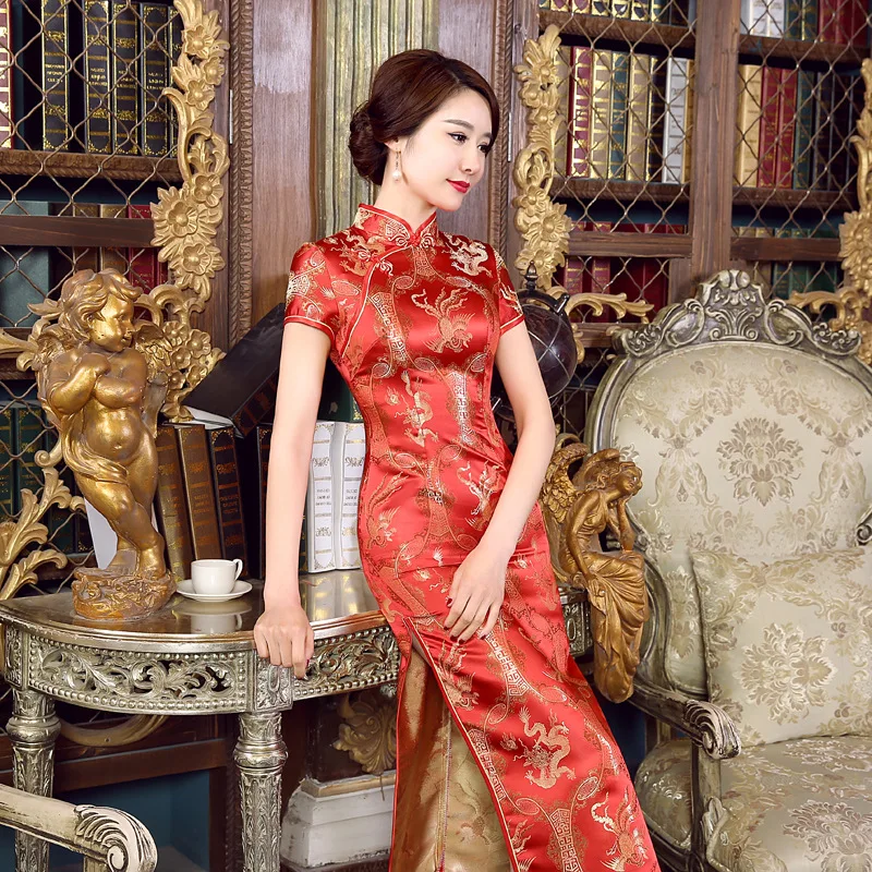 Long Cheongsam Slim Vintage Female Women Phoenix Dress Qipao Tang Suit  Long Dresses