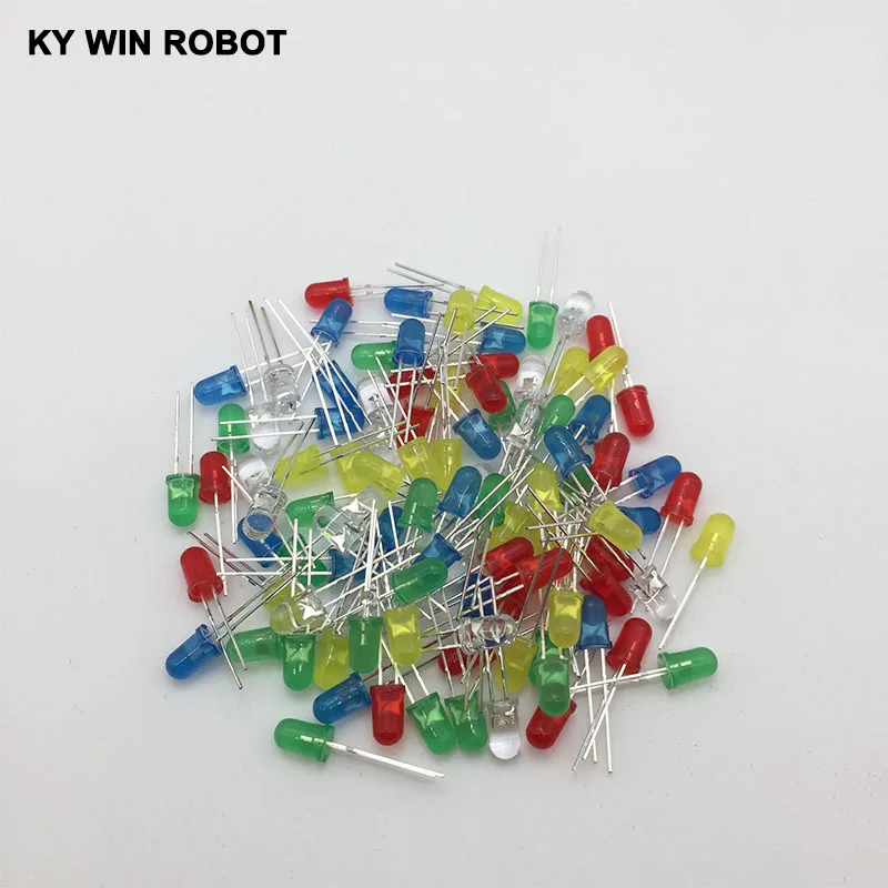 100pcs 5mm LED diode Light Assorted Kit DIY LEDs Set White Yellow Red Green Blue free shiiping electronic diy kit