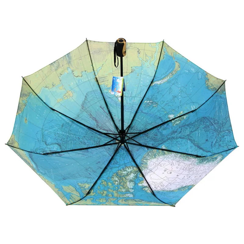 Креативный полностью автоматический трехскладной синий зонт с рисунком карты