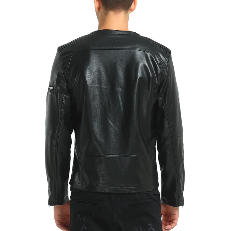 2017 зимние мужские кожаные куртки модные локомотив мульти-молнии Slim Fit Короткие