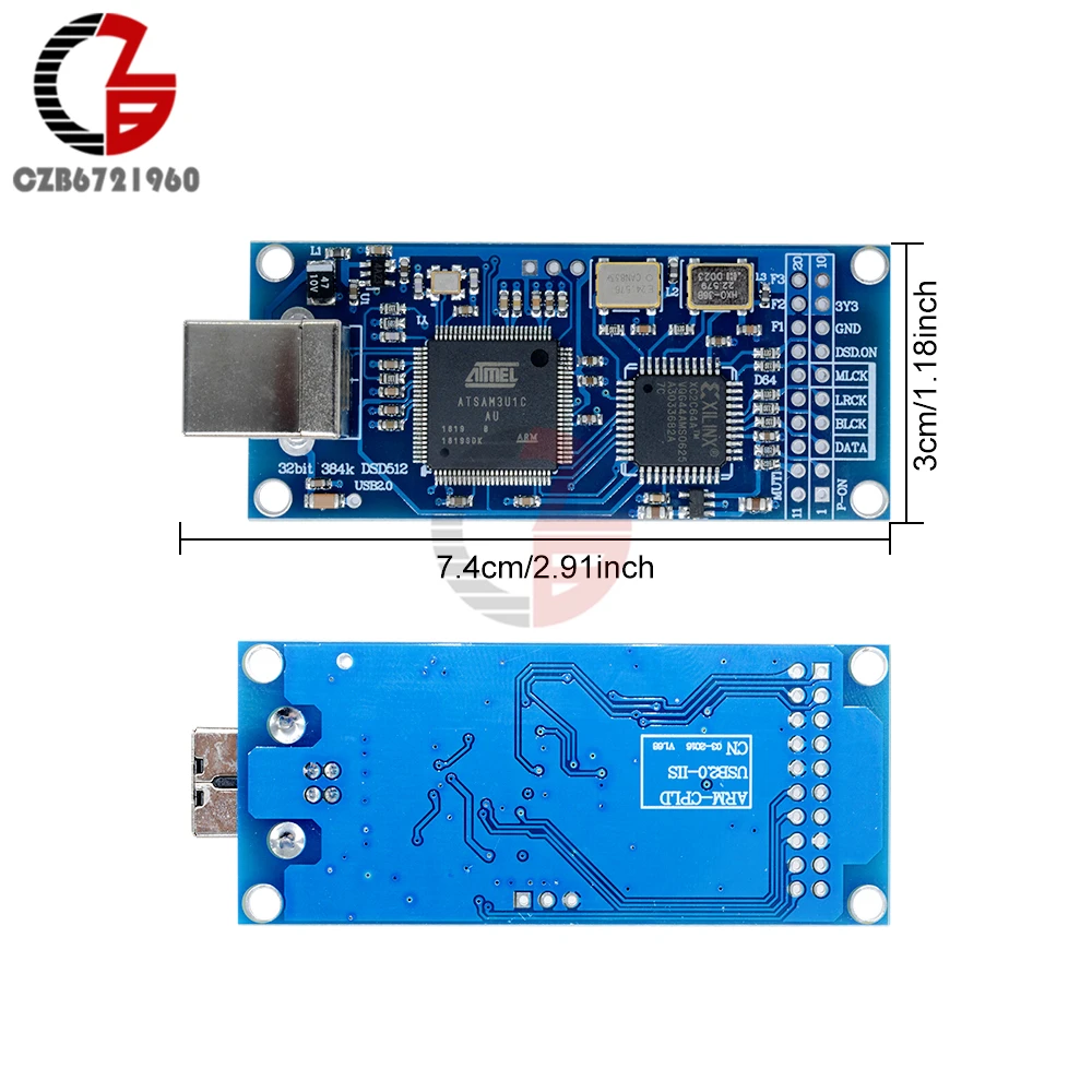 Плата декодера ATSAM3U1C XC2C64A USB интерфейса DAC поддержка DSD512 32 бит 384K I2S DSD выход для