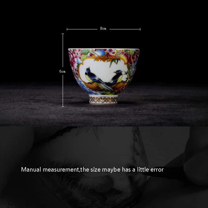 80ml Jingdezhen Porcelain Vintage Color Enamel Flower Birds Teacup Kung Fu Tea Set Master cup Bowl Cup and Saucers Drinkware | Дом и сад
