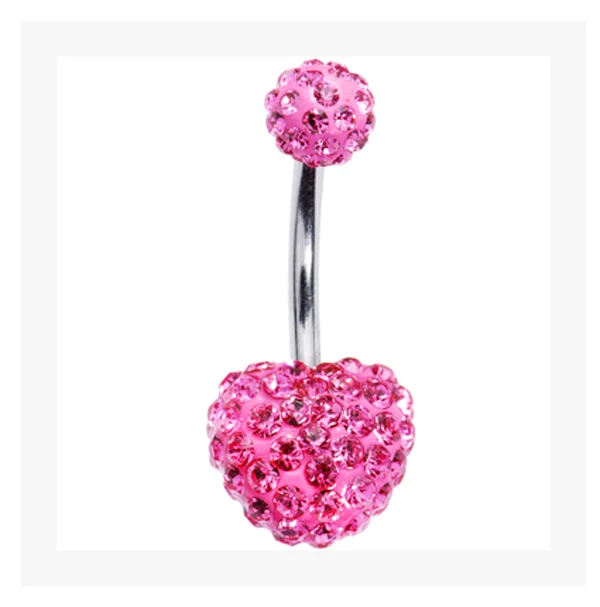 6pc 316 surgical steel heart belly ring shamballa love navel body jewelry |