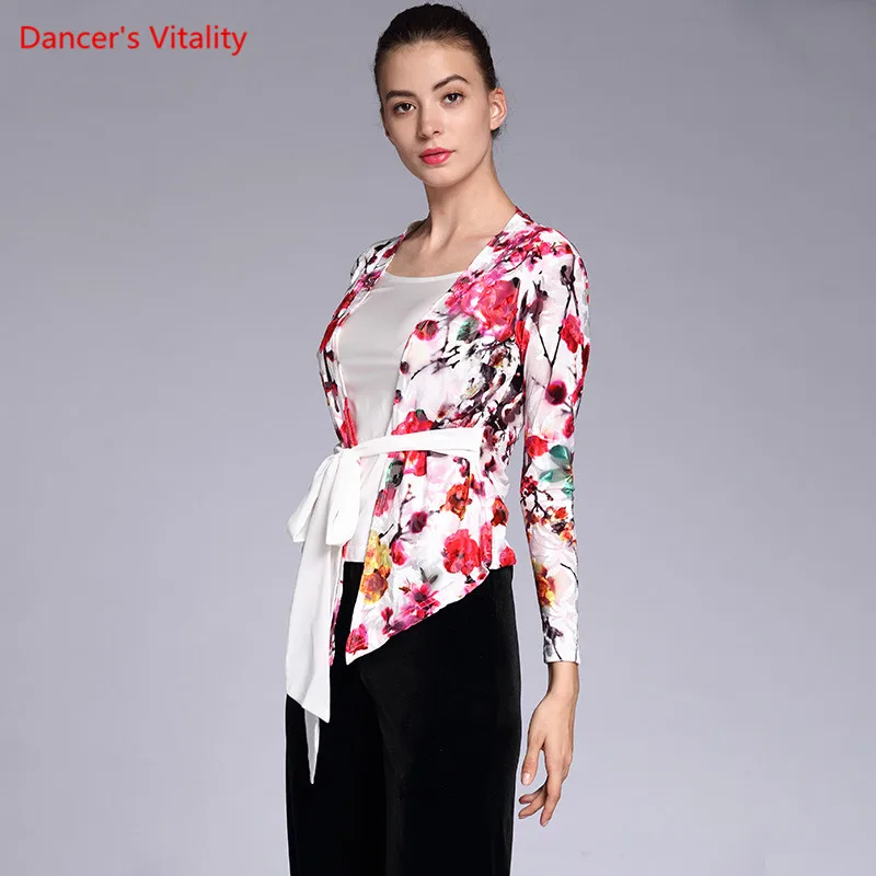 New Women Ballroom Dance Tops Adult Female Long Sleeved Printing Lady's Latin Waltz square Practice Costumes | Тематическая