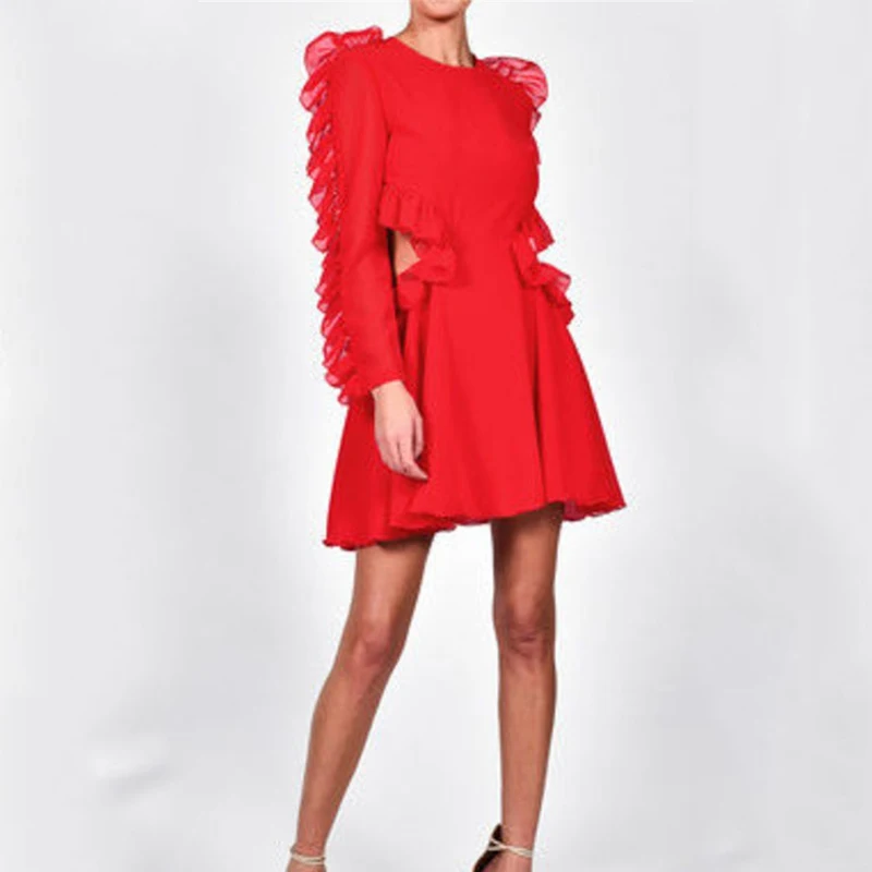 DRESSMECB женское летнее повседневное мини платье с оборками и круглым вырезом