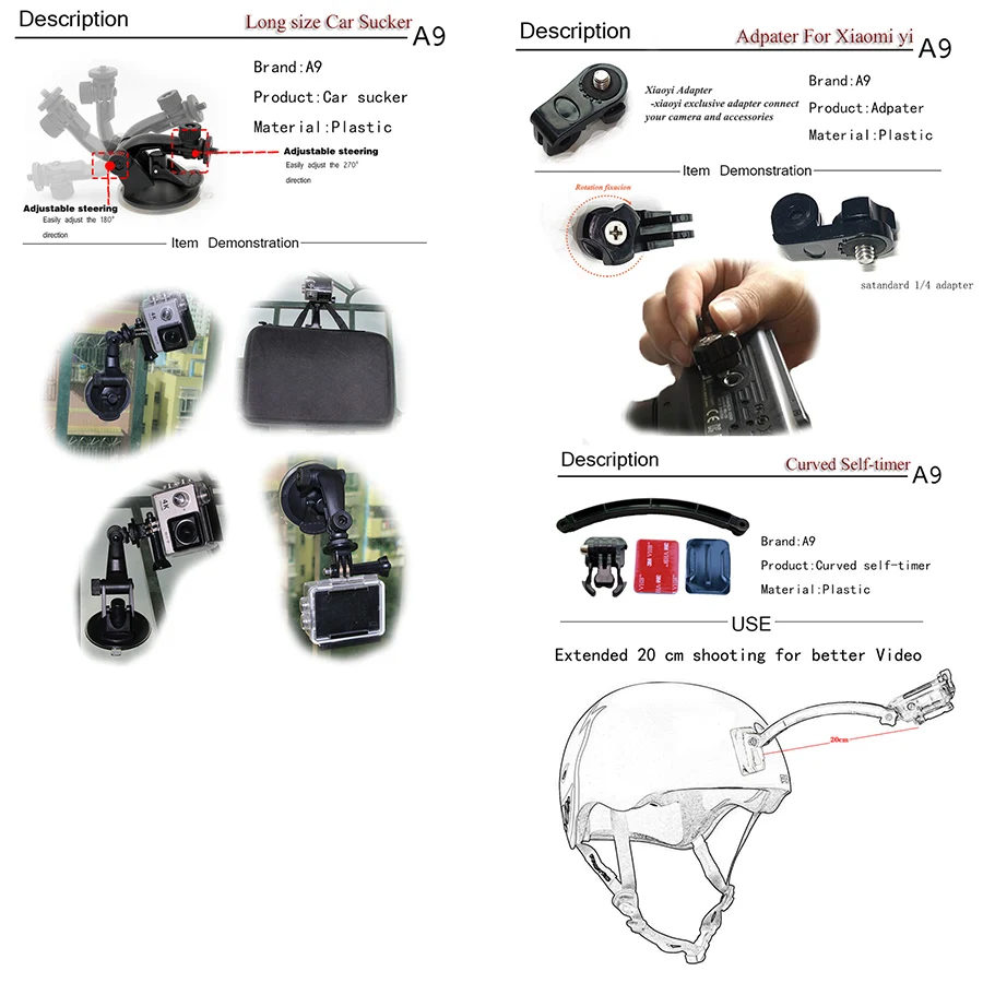 A9 для Gopro набор аксессуаров 5 4 3 eken H9R F60R W9R спортивной экшн камеры Xiaomi Yi K SJ4000 Action Cam с