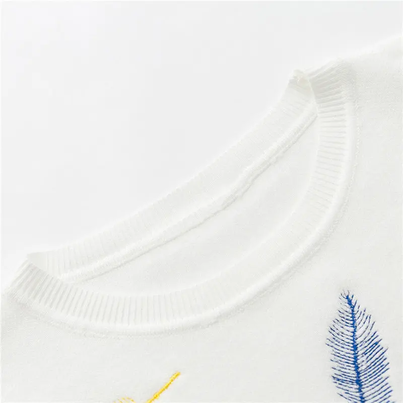 2019 New Autumn winter women fashion feather Embroidery Knitted sweaters black white woman/girl casual sweater | Женская одежда