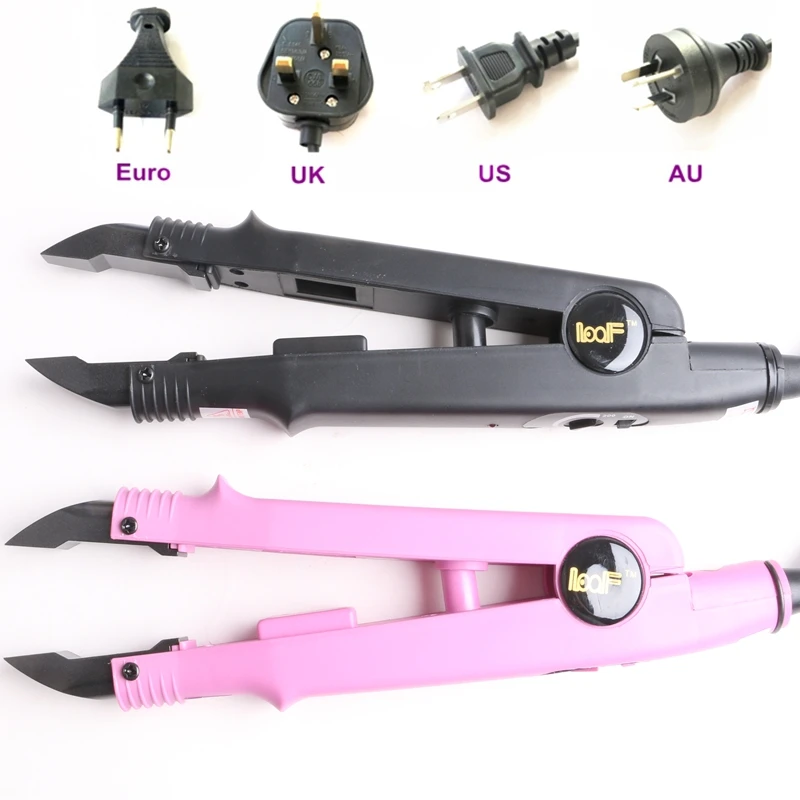 Gift + 1 Piece Black or Pink New Loof Flat Tip Hair Extension Tools Adjustable Temperature Keratin Heat Hair Connector