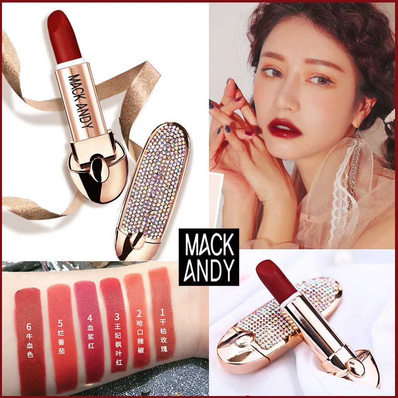 1PCS Marco Andy diamond shine lipstick matte liquid lasting velvet Lip Balm waterproof cosmetics |