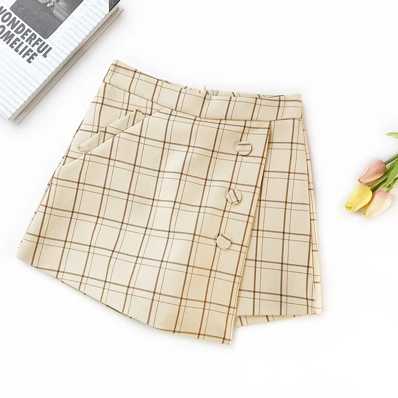 Клетчатые шорты женские весенние новые юбки с высокой талией Необычные Юбки