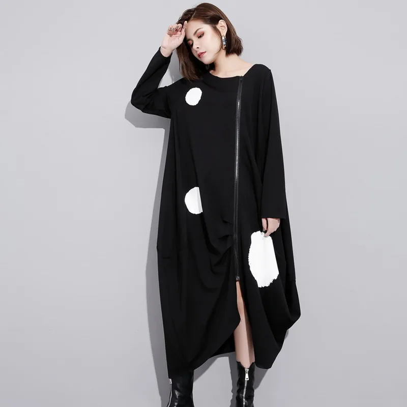 Новинка 2019 уличная одежда женское платье с круглым вырезом длинным рукавом