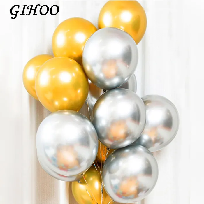 Gold Silver 30/50/100 шт 12 дюймов шары из латекса цвета металлик на толстом жемчужный хром металлический сплав Цвета фотография Свадебная вечеринка украшения - Цвет: Gold Silver