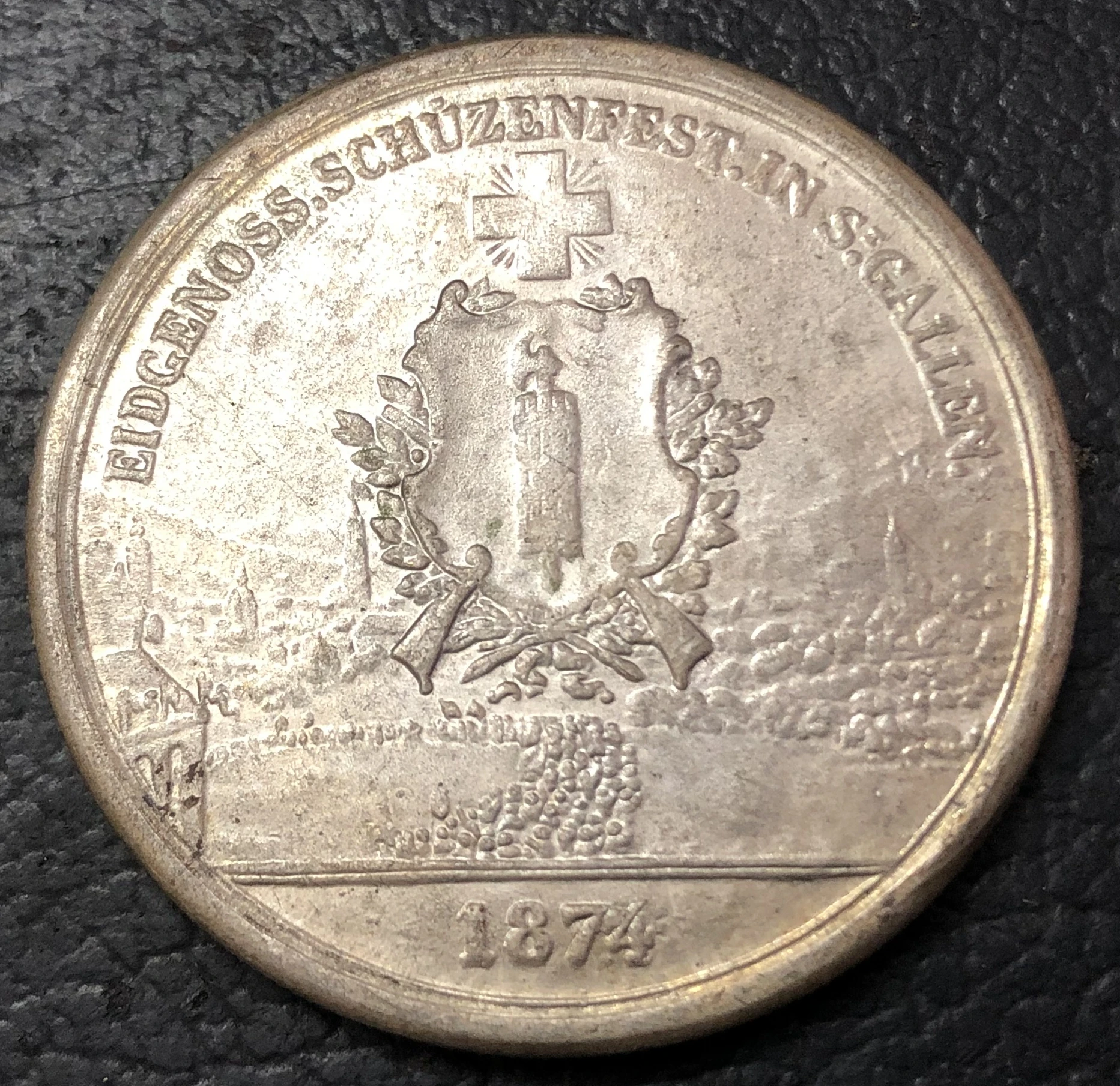 1874 год швейцарский фестиваль стрельбы в 5 франках|Безвалютные монеты| |