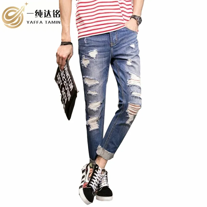 

Повседневные мужские джинсы, джинсы для мальчиков, джинсы для мужчин, штаны с дырочками, Осень-зима 2017, джинсовые штаны, свободные длинные бр...