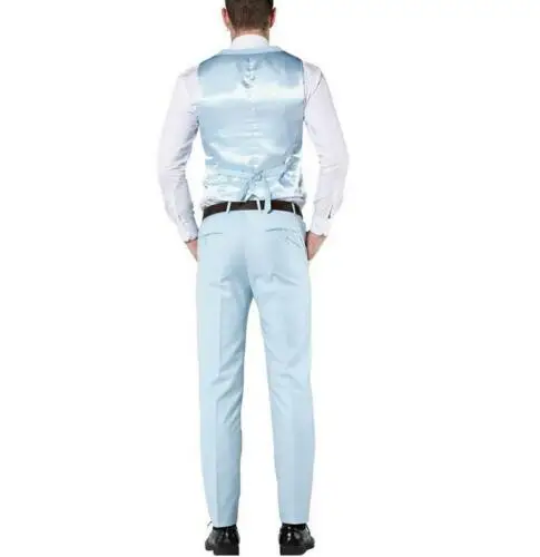 

3PCS Slim Fit Suit Tuxedos Light Blue Wedding Prom Party Groom Suits Custom Made