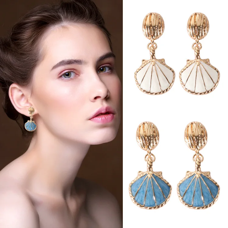2018 New Fashion Drop Earrings For Women White Blue Flower Shell Female Dangle Gold Pendientes | Украшения и аксессуары