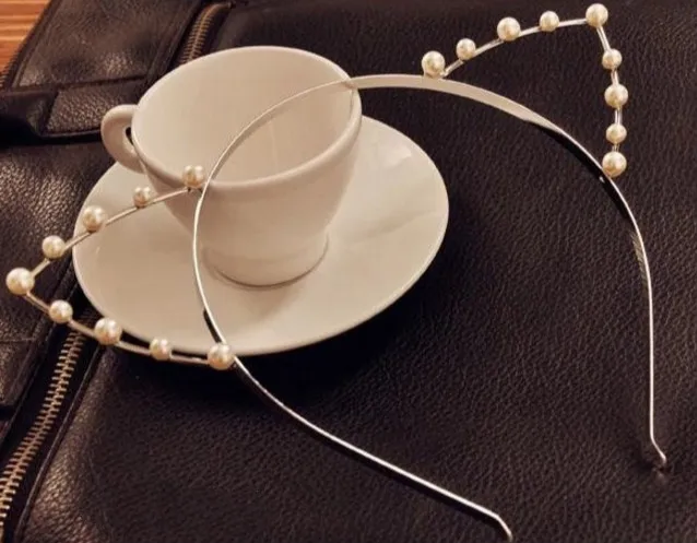 Женский кружевной обруч для волос с кошачьими ушками искусственными кристаллами