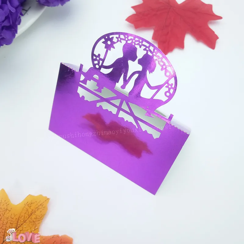 Z06-pearlypurple Декор для вечеринки в честь Дня рождения Место карты Лазерная резка 98 шт. полый узор в форме сердца Свадебные События именные карточки на стол цветочный декупаж 6J - Цвет: Z06-pearlypurple