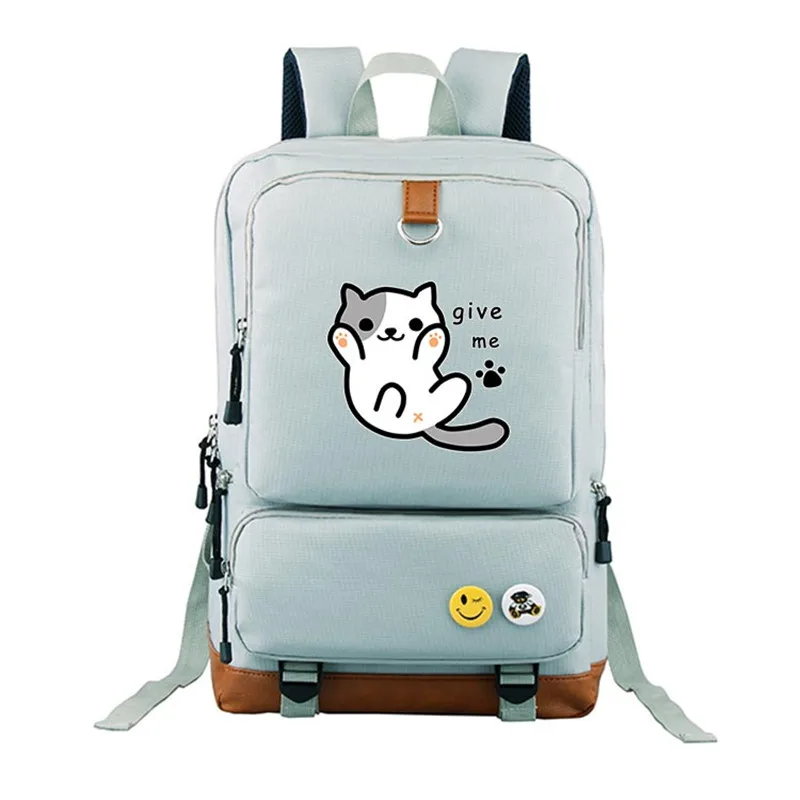 Новый высококачественный рюкзак Neko Atsume Kawaii Cat Emoji из холста с принтом Mochila Feminina