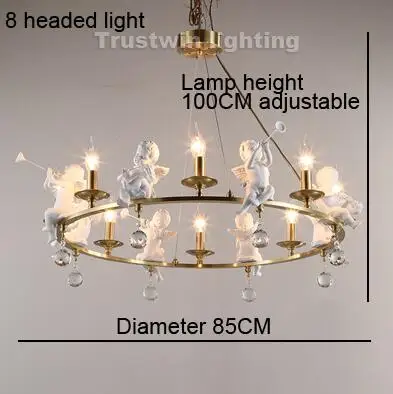 8 headed chandelier Европейский медный светодиодный светильник-люстра в виде ангела для детей, подвесной светильник из смолы с кристаллами из латуни для фойе, гостиной - Цвет абажура: 8 headed chandelier