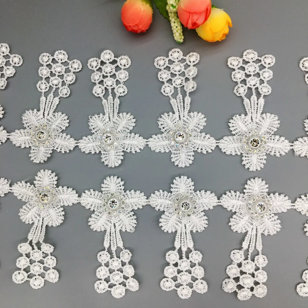 20X полиэстер белый 3D цветок виноград кисточка кружевная отделка Лента ткань