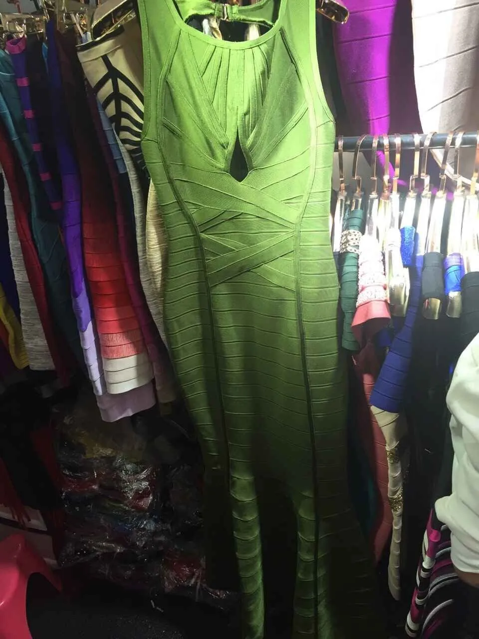 Новые Сексуальные наслоения зеленый Макси Бандажное платье 2015 Дамы трикотажные