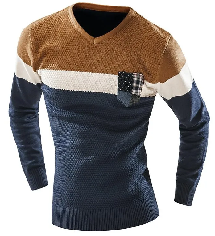 HaiFux мужской мужской модный смешанный цвет свитер мужской досуг тонкий Pull Homme v-образный вырез с длинными рукавами свитер однотонный XXL