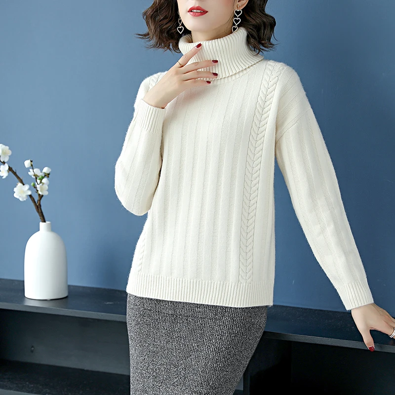 Women Thick Cashmere Sweater High Collar Pullovers Elegant Turtleneck Lady Warm Long Sleeve | Женская одежда