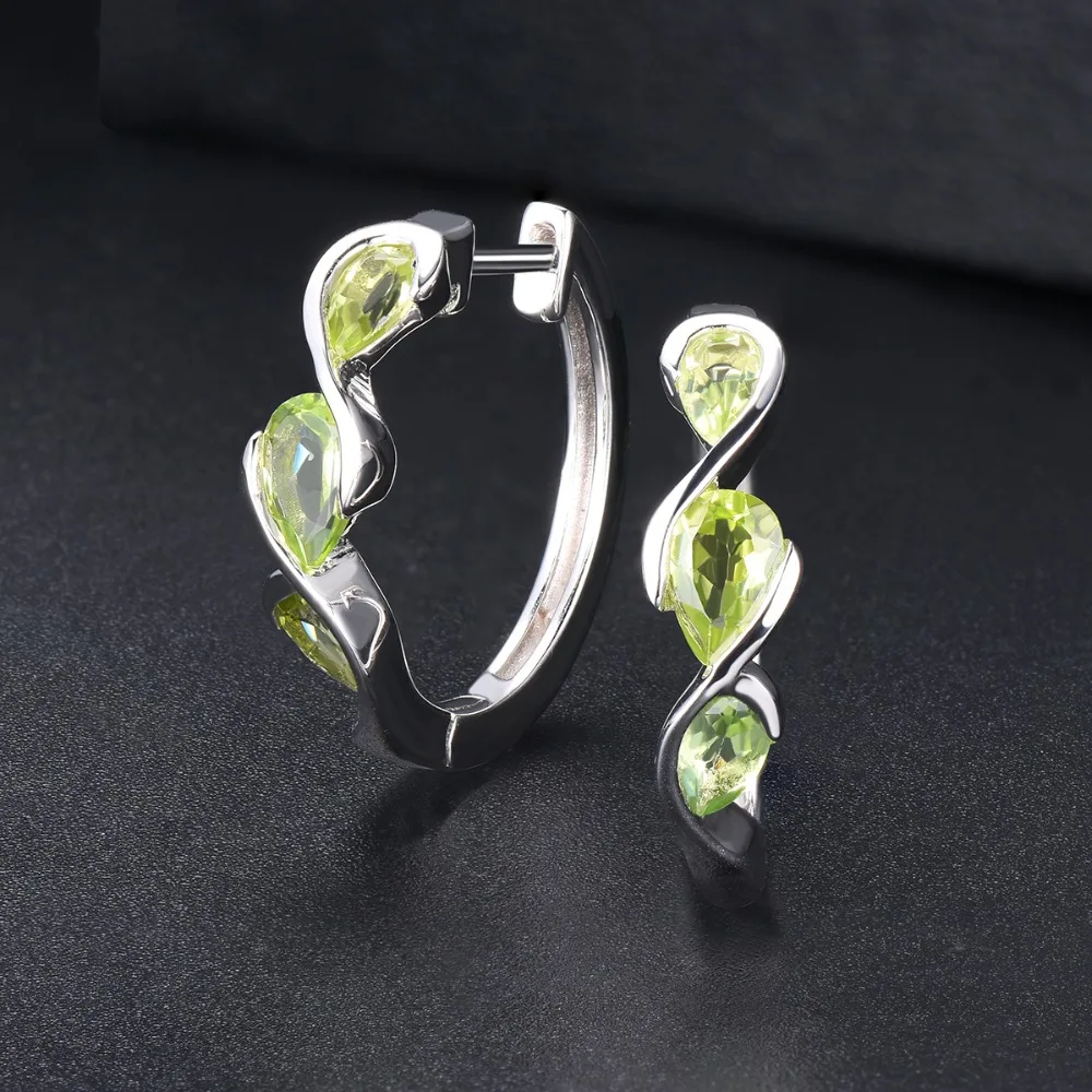 Hutang 1.64ct натуральный Перидот серьги-кольца 925 пробы Серебряный Драгоценный Камень бесконечные украшения дизайн для женщин лучший подарок